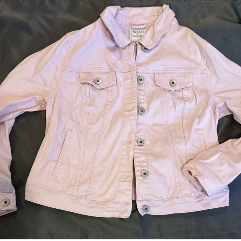 Women's Torrid Denim Cotton Blend blush Pink Stretchy Jean Jacket Size 1 (1X)
